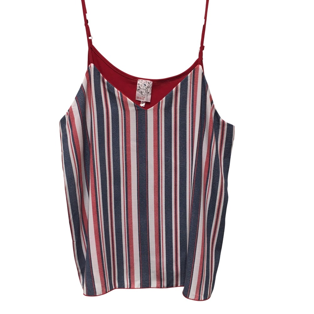 Naif Striped V-Neck Cami Tank Women's Large Red Nautical Coastal Preppy Summer